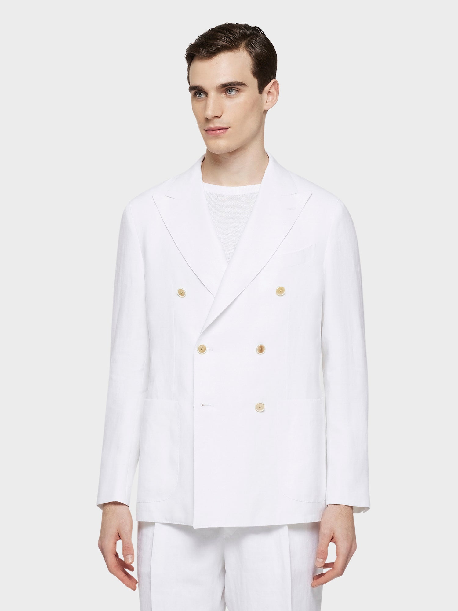 Caruso Giacca aida doppiopetto in lino bianca