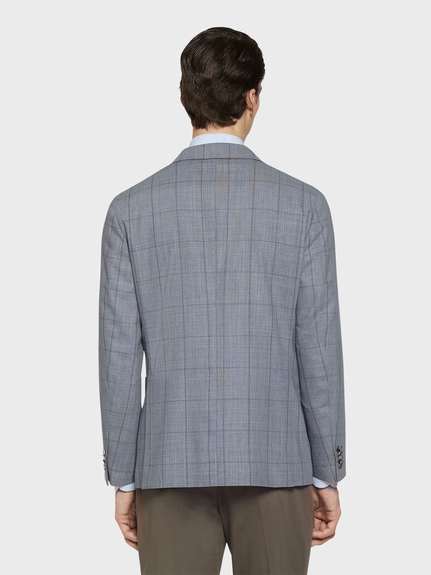 Aida double-breasted jacket in zelander twist wool glen check light blue