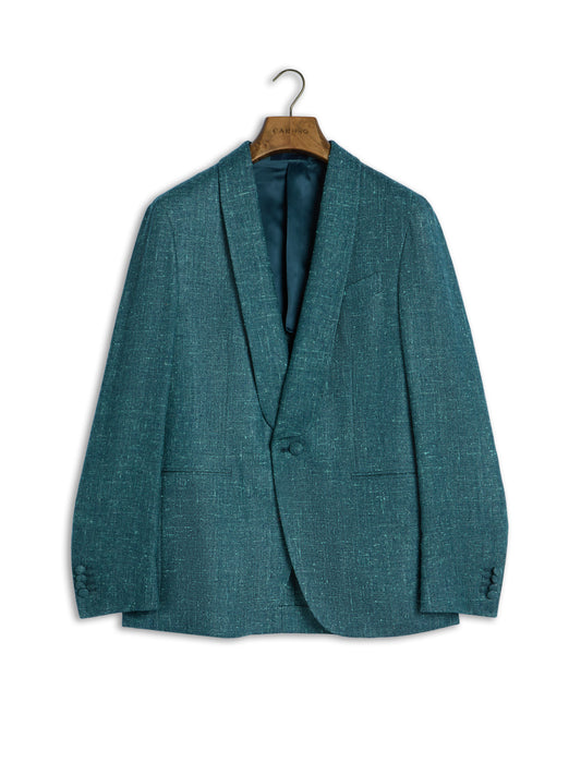 Aida single-breasted jacket in blue silk, wool and cashmere