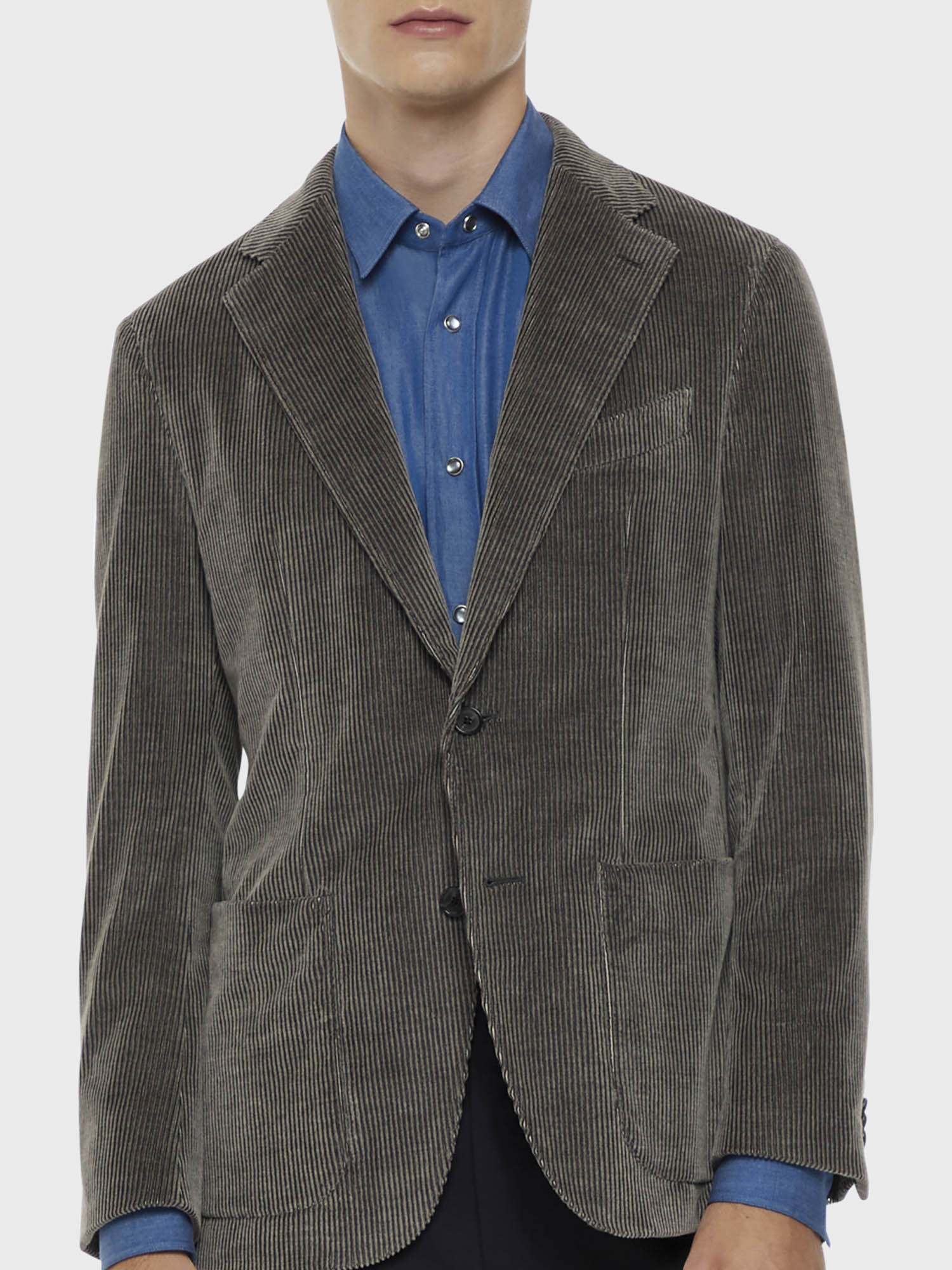 Caruso Menswear Abbigliamento Uomo Giacca aida in velluto a coste di cotone e cashmere grigia dettaglio
