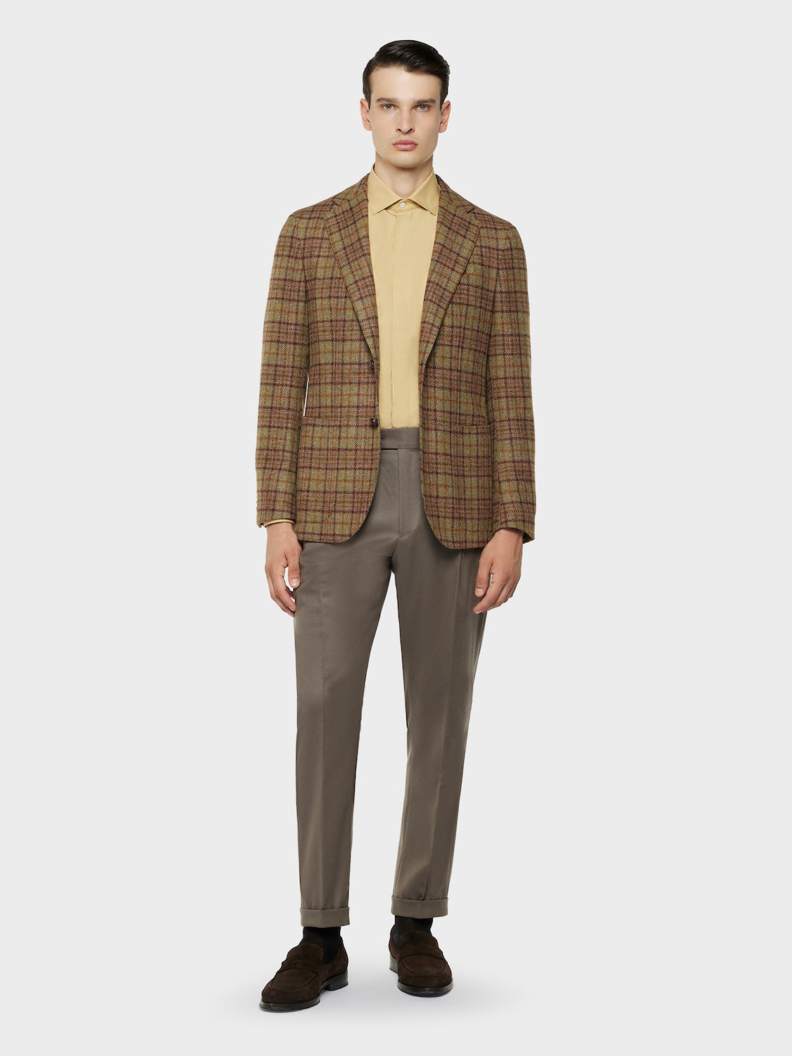 Caruso Menswear Abbigliamento Uomo Giacche Giacca aida in lana shetland beige con fantasia check look 1