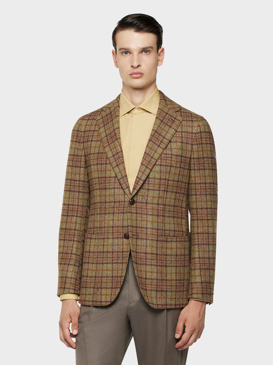 Caruso Menswear Abbigliamento Uomo Giacche Giacca aida in lana shetland beige con fantasia check look 3