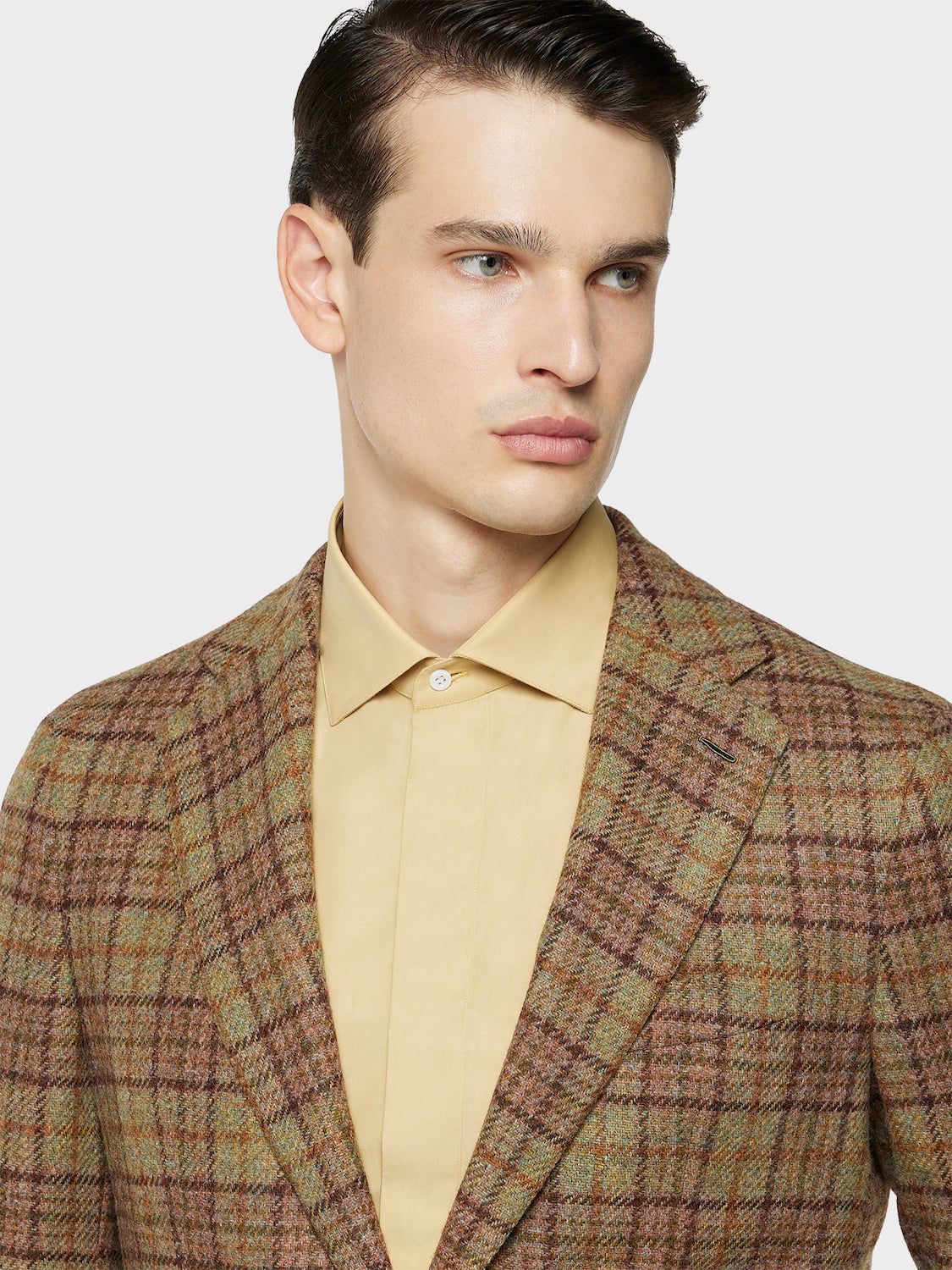 Caruso Menswear Abbigliamento Uomo Giacche Giacca aida in lana shetland beige con fantasia check look 5