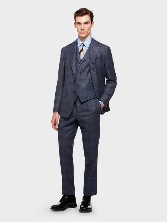 Aida suit with waistcoat in light blue prince of wales wool