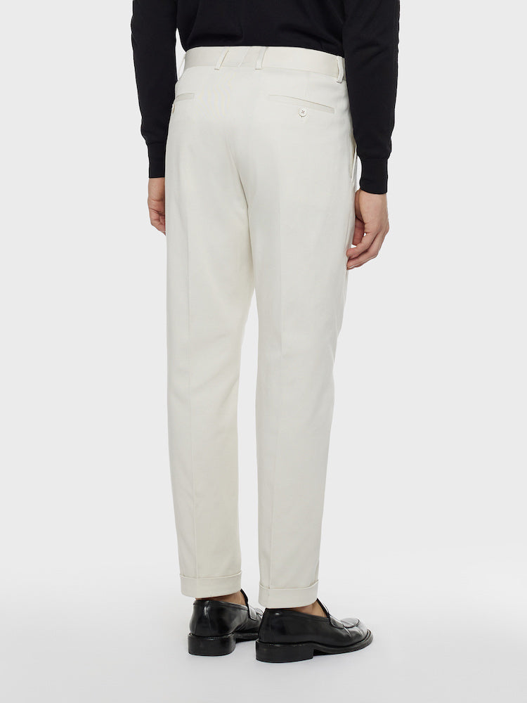 Cream Carrot-Fit Trousers in Wool Flannel