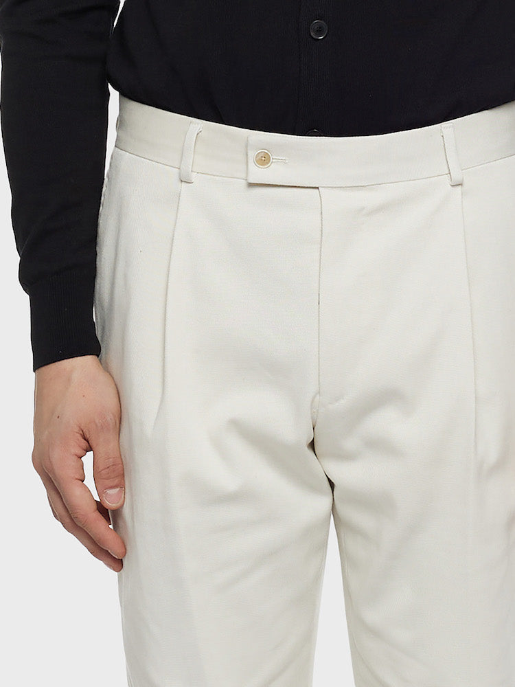 Cream Carrot-Fit Trousers in Wool Flannel
