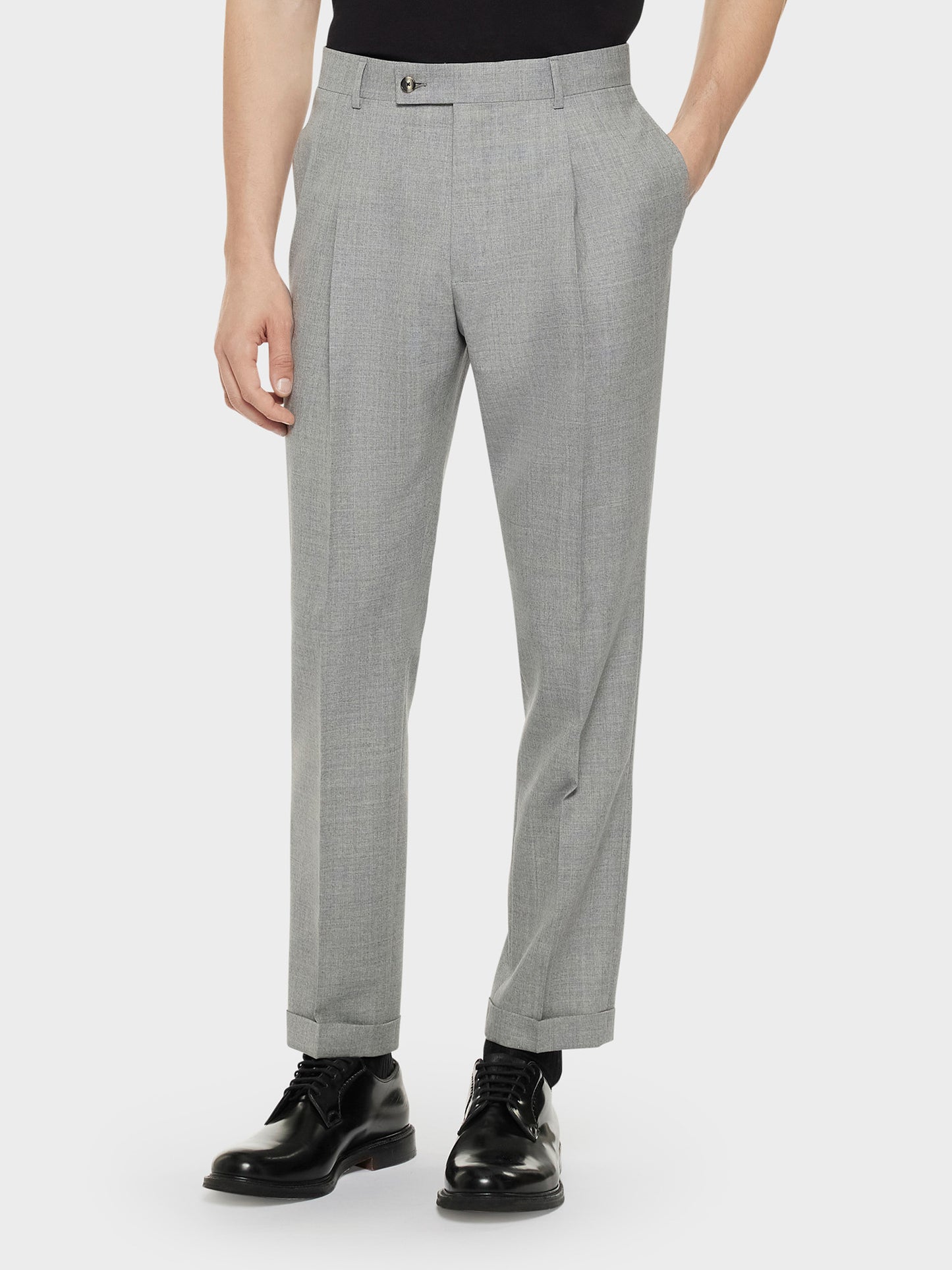 Grey Wool Carrot-Fit Trousers