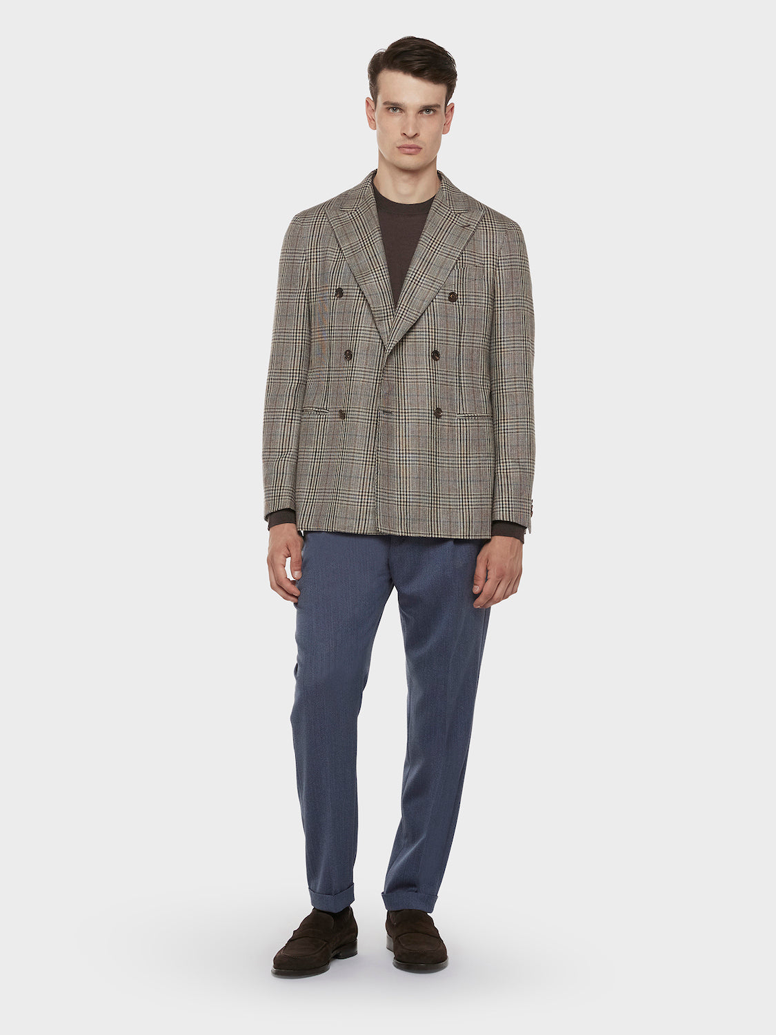 Caruso Menswear Abbigliamento Uomo Pantaloni Pantalone carrot fit in lana cover blu look 3