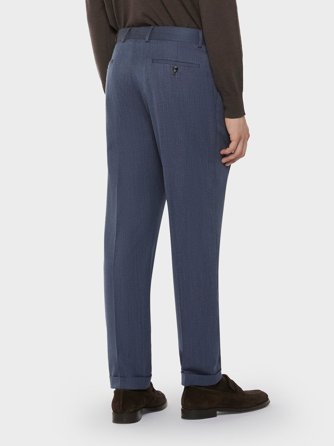 Caruso Menswear Abbigliamento Uomo Pantaloni Pantalone carrot fit in lana cover blu look 4