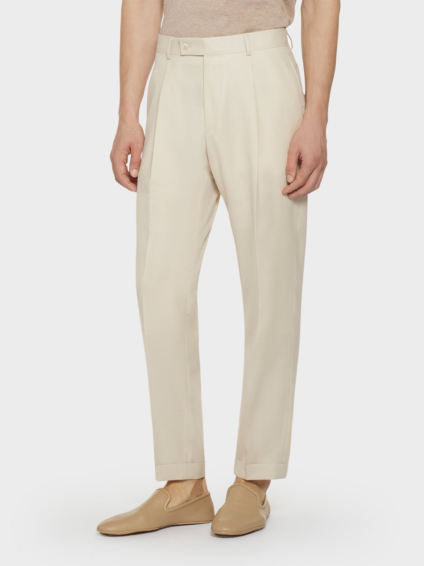 Pantalone carrot-fit in lana bianco latte