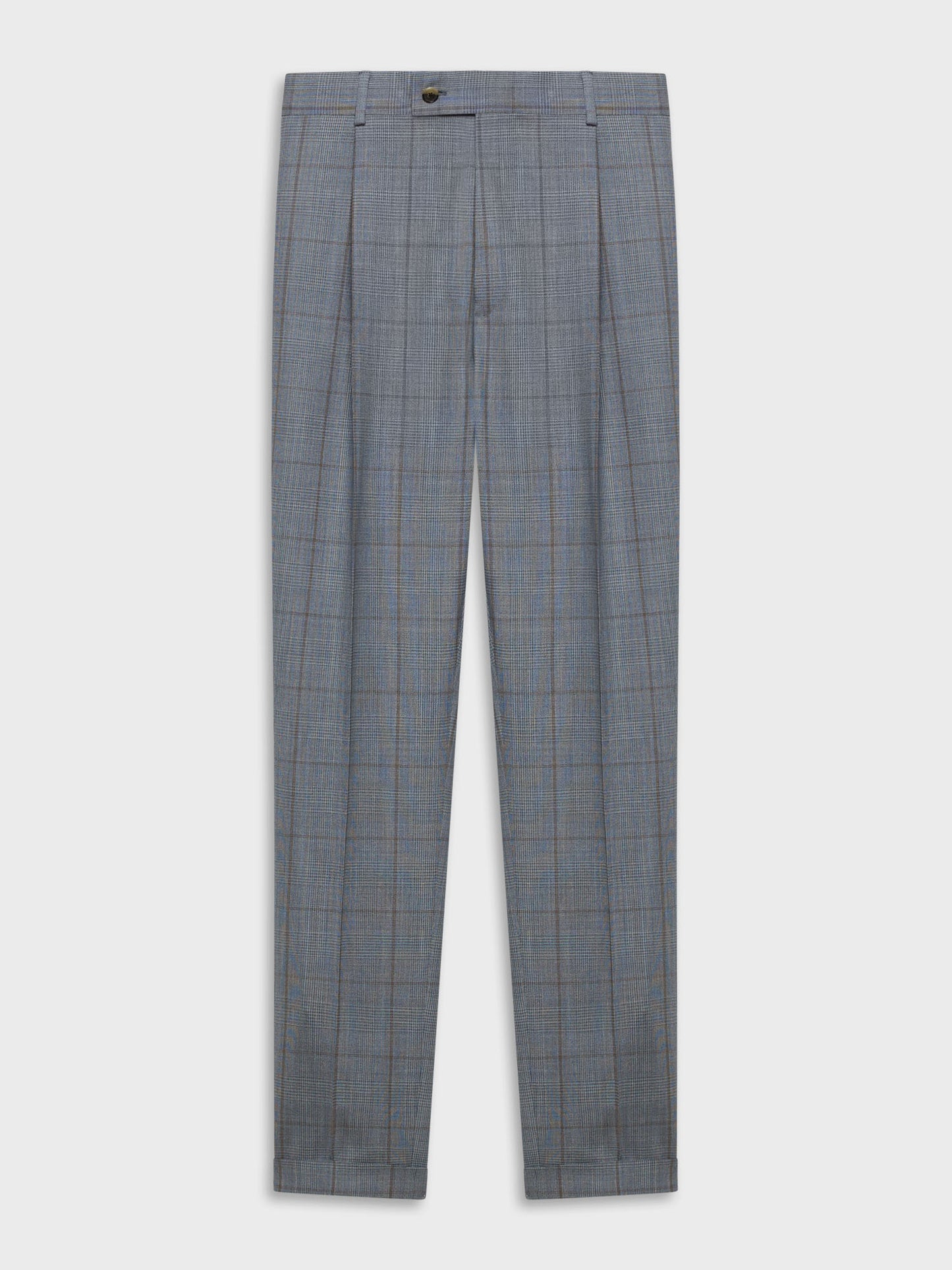 Carrot-fit trousers in zelander twist wool glen check light blue