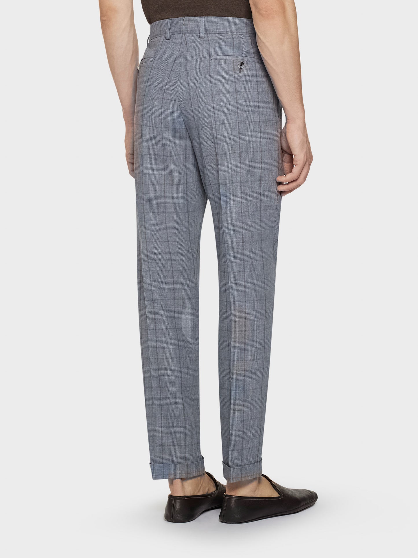 Carrot-fit trousers in zelander twist wool glen check light blue