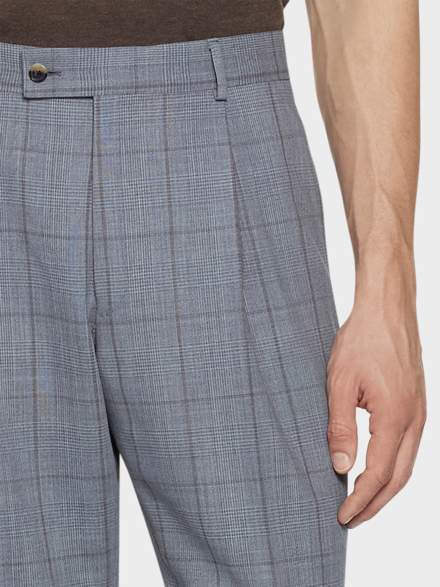 Carrot-fit trousers in zelander twist wool glen check light blue