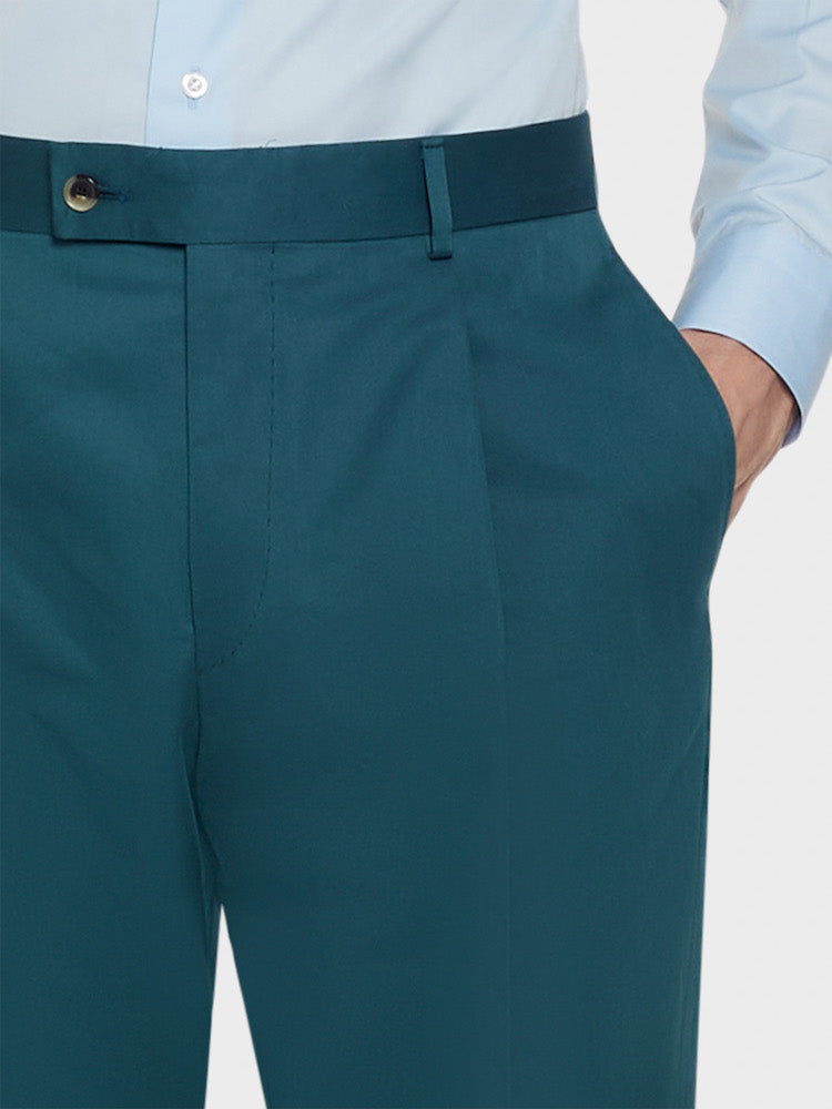 Pantalone carrot-fit in cotone e seta verde