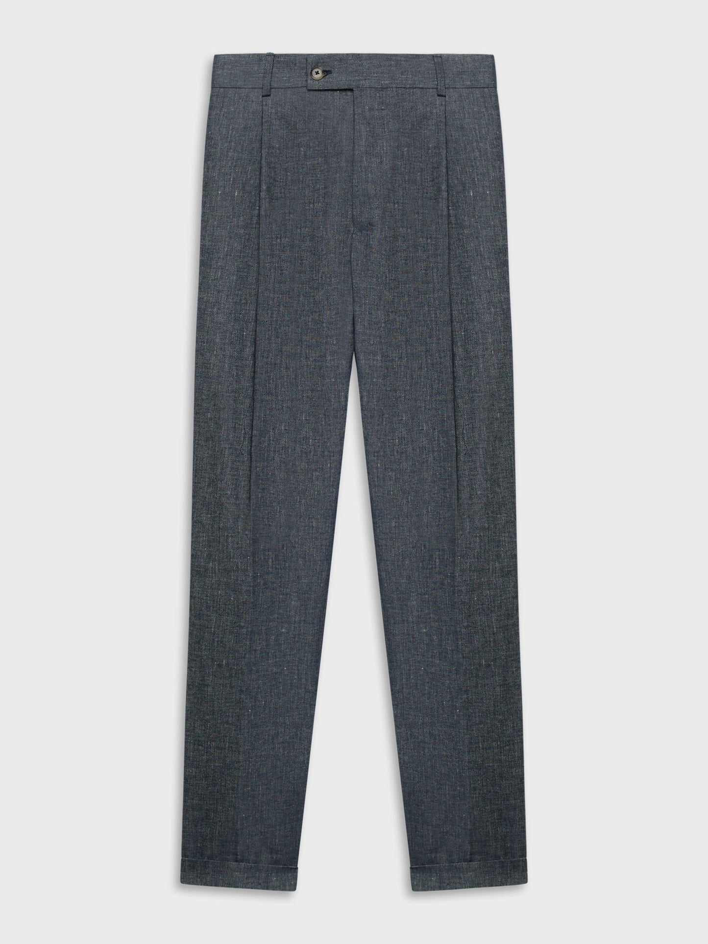 Pantalone carrot-fit in lino e cotone blu denim