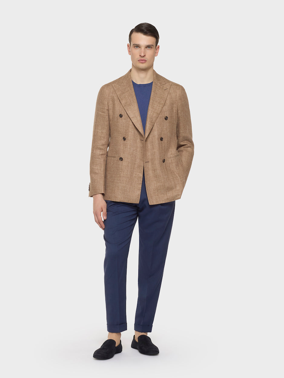 Carrot Fit Trousers in Wool Flannel Blue