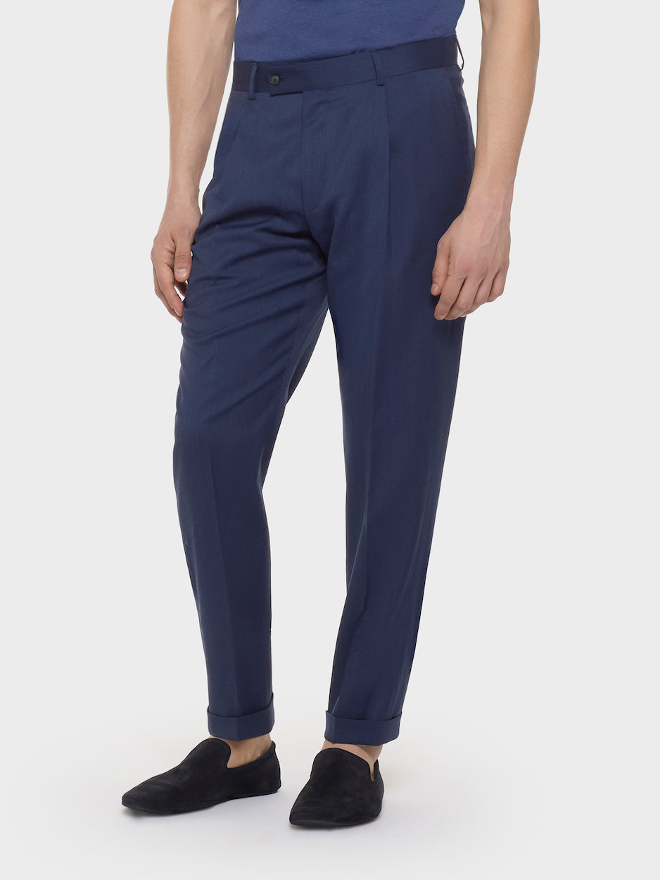 Carrot Fit Trousers in Wool Flannel Blue