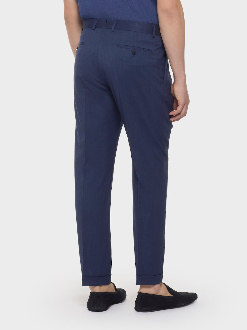 Carrot Fit Trousers in Wool Flannel Blue
