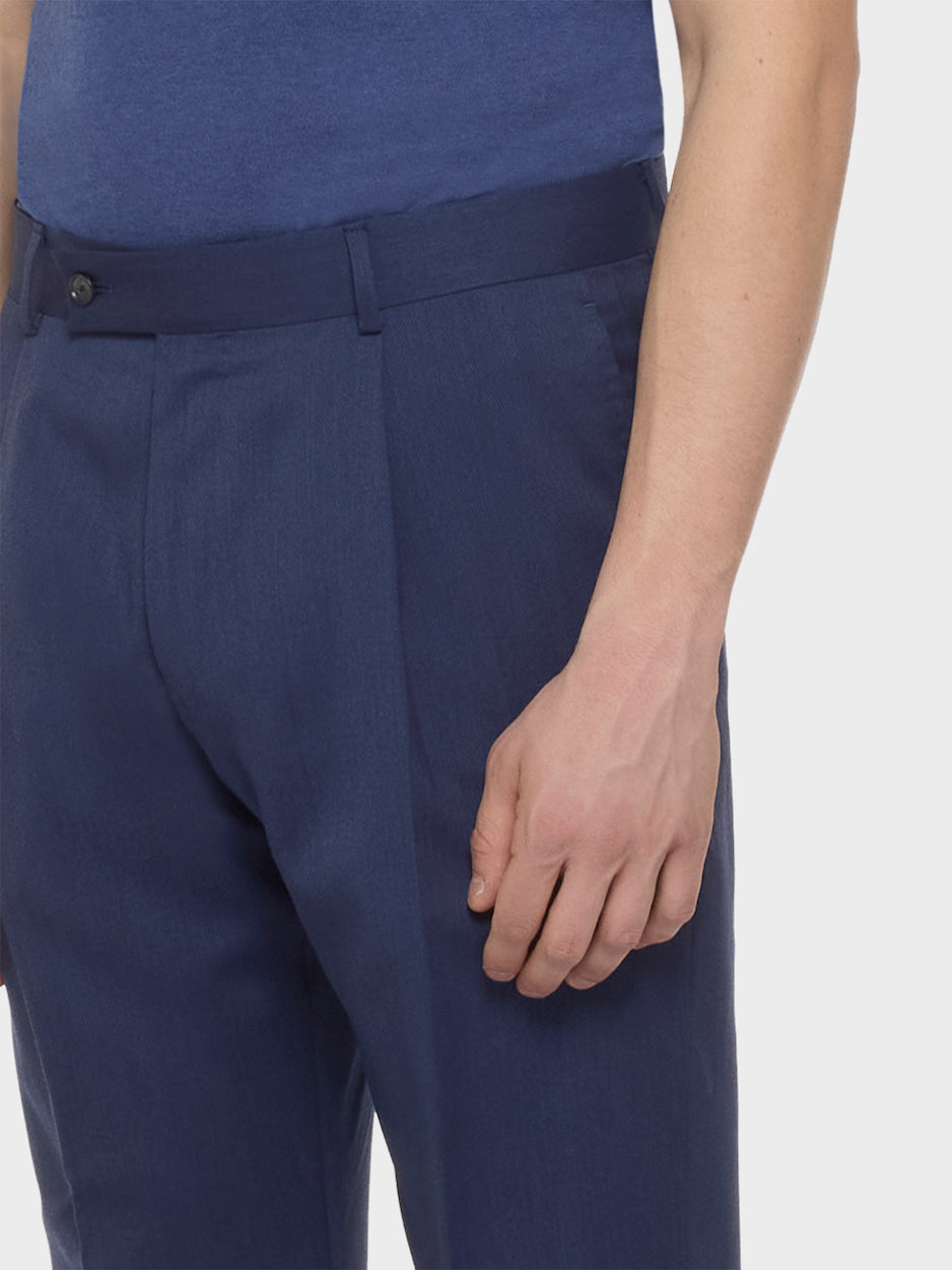 Carrot Fit Trousers in Wool Flannel Blue