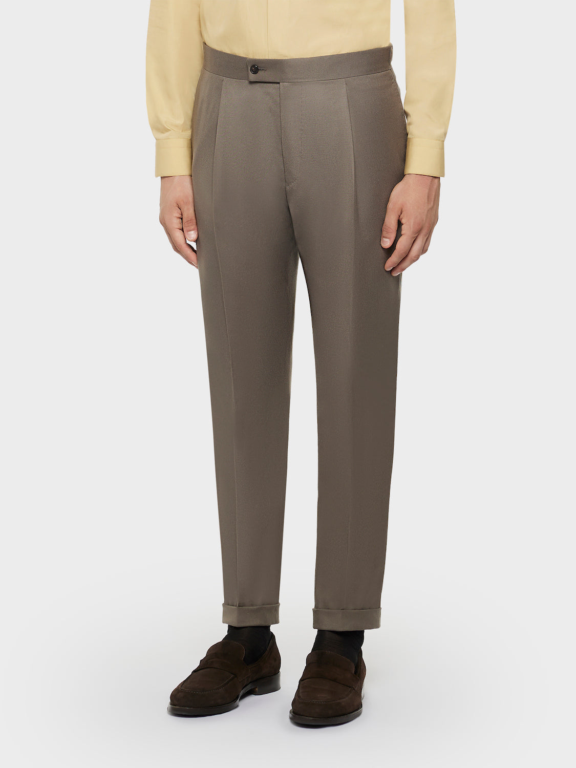 Caruso Menswear Abbigliamento Uomo Pantaloni Pantalone carrot fit in flanella di lana beige look 1
