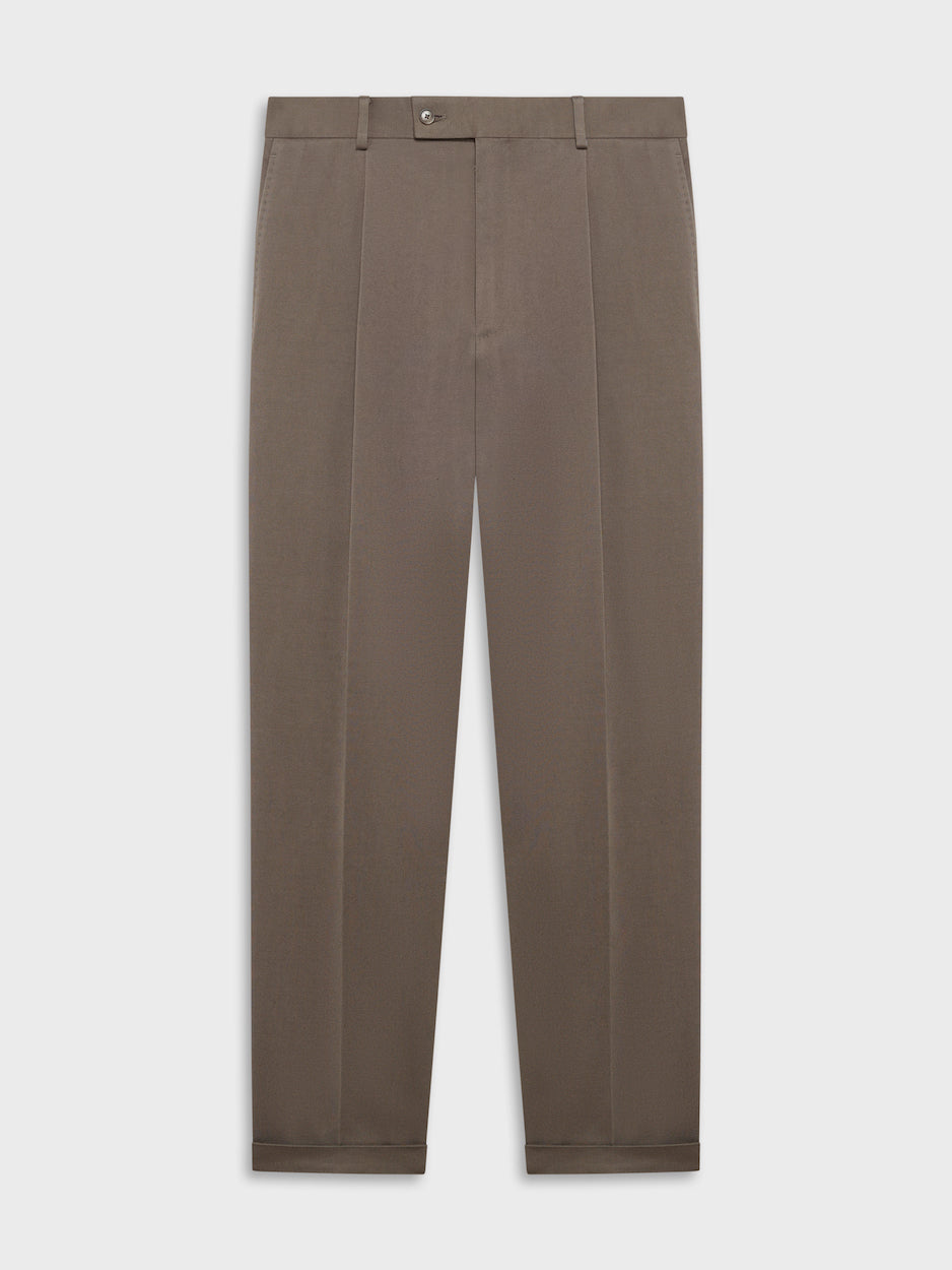 Carrot Fit Trousers in Wool Flannel Beige
