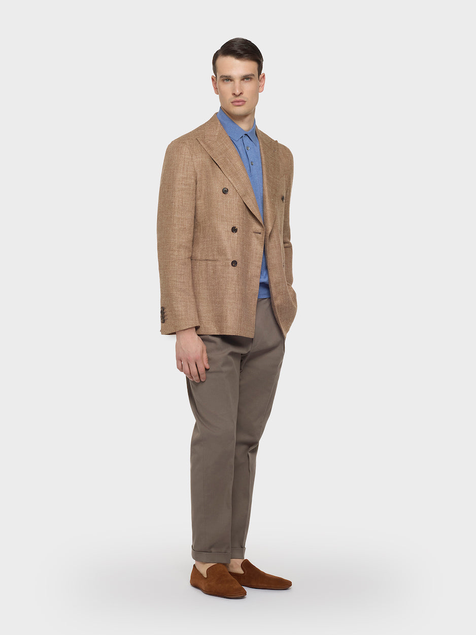 Carrot Fit Trousers in Wool Flannel Beige