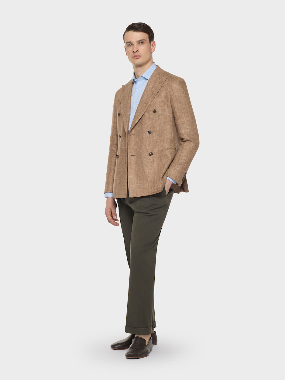 Carrot Fit Trousers in Wool Flannel Green