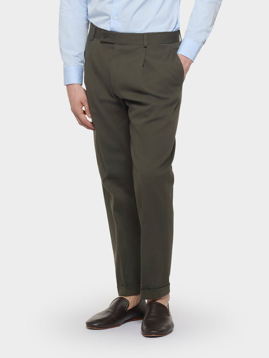 Carrot Fit Trousers in Wool Flannel Green