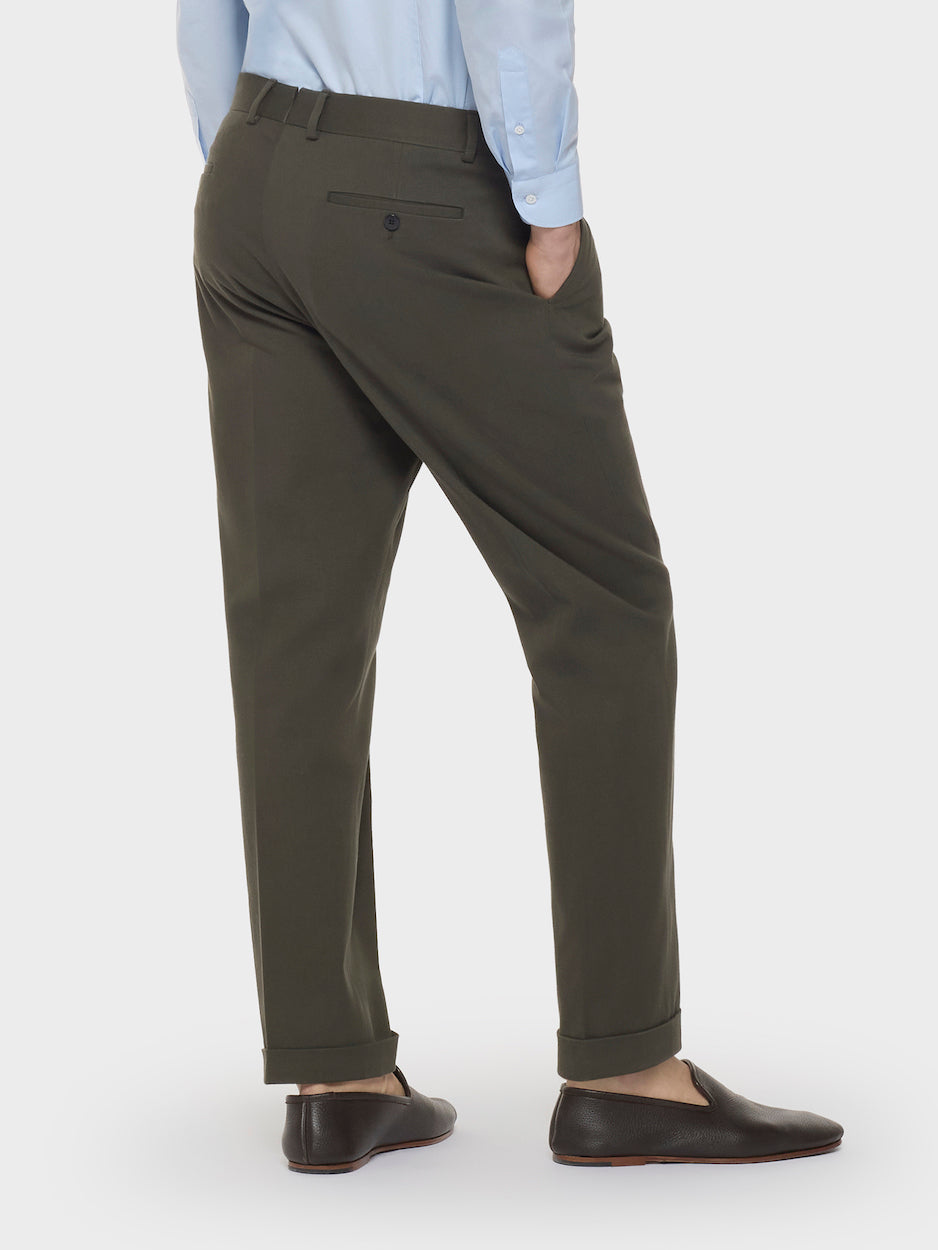 Carrot Fit Trousers in Wool Flannel Green