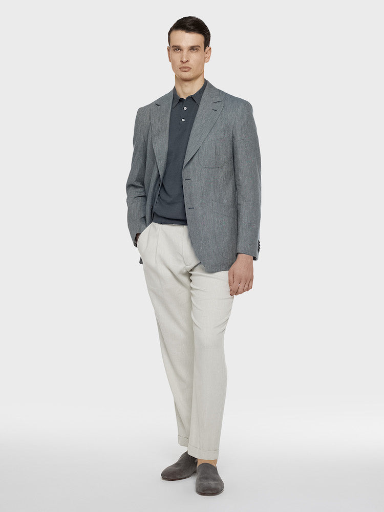 Carrot Fit Trousers in Linen and Wool White