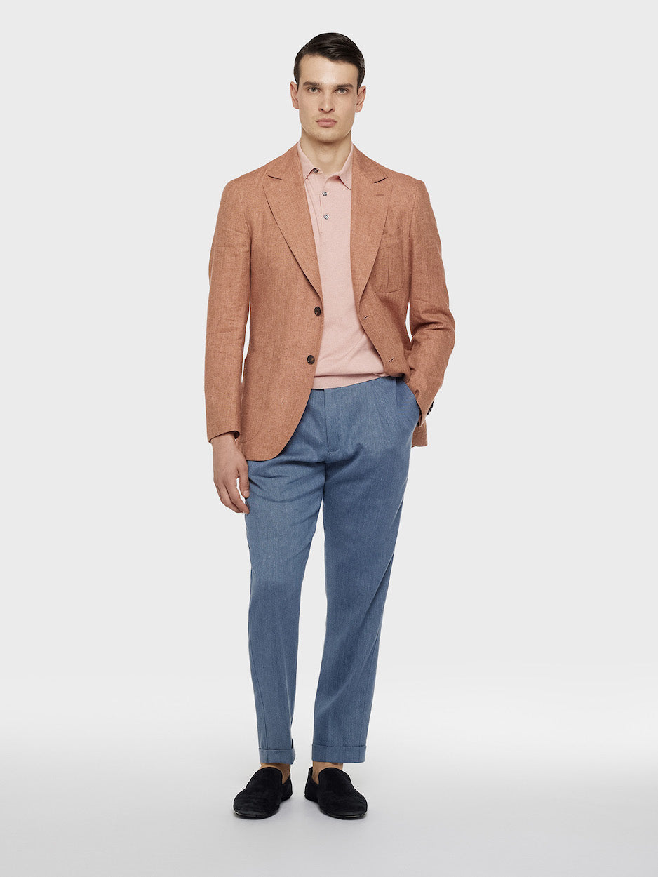 Denim Blue Carrot-Fit Trousers in Linen and Wool