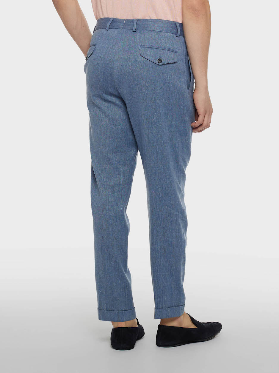 Denim Blue Carrot-Fit Trousers in Linen and Wool
