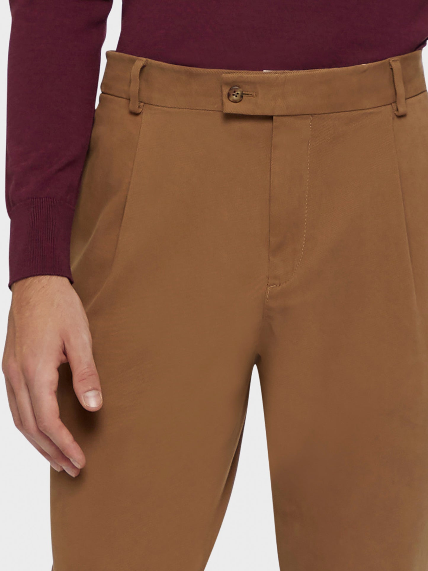 Caruso Menswear Abbigliamento Uomo Pantalone in cotone stretch color cammello dettaglio