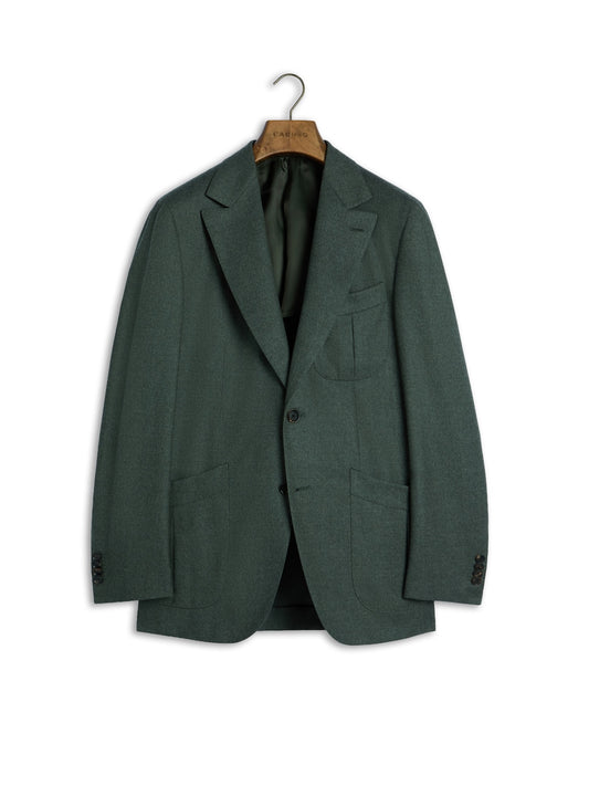 Caruso single-breasted jacket in green wool flannel