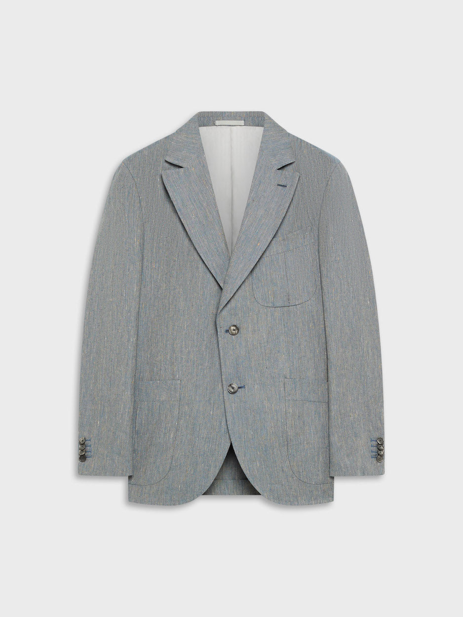 Caruso Jacket in Silk and Linen Light Blue