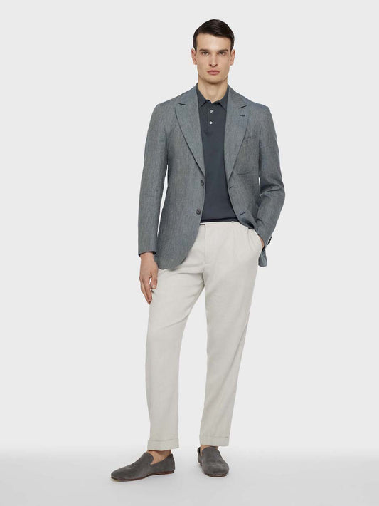 Caruso Jacket in Silk and Linen Light Blue