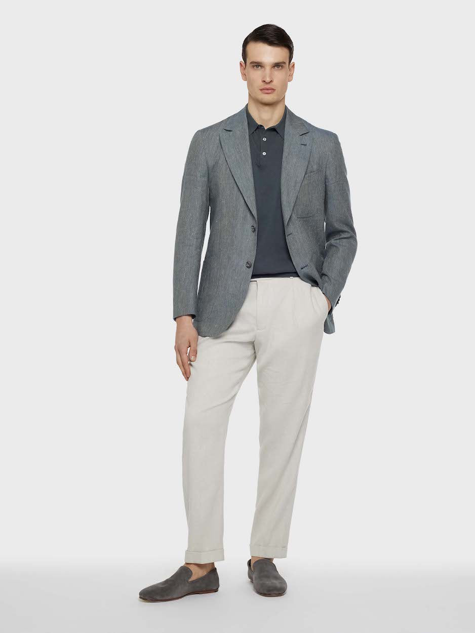 Caruso Jacket in Silk and Linen Light Blue