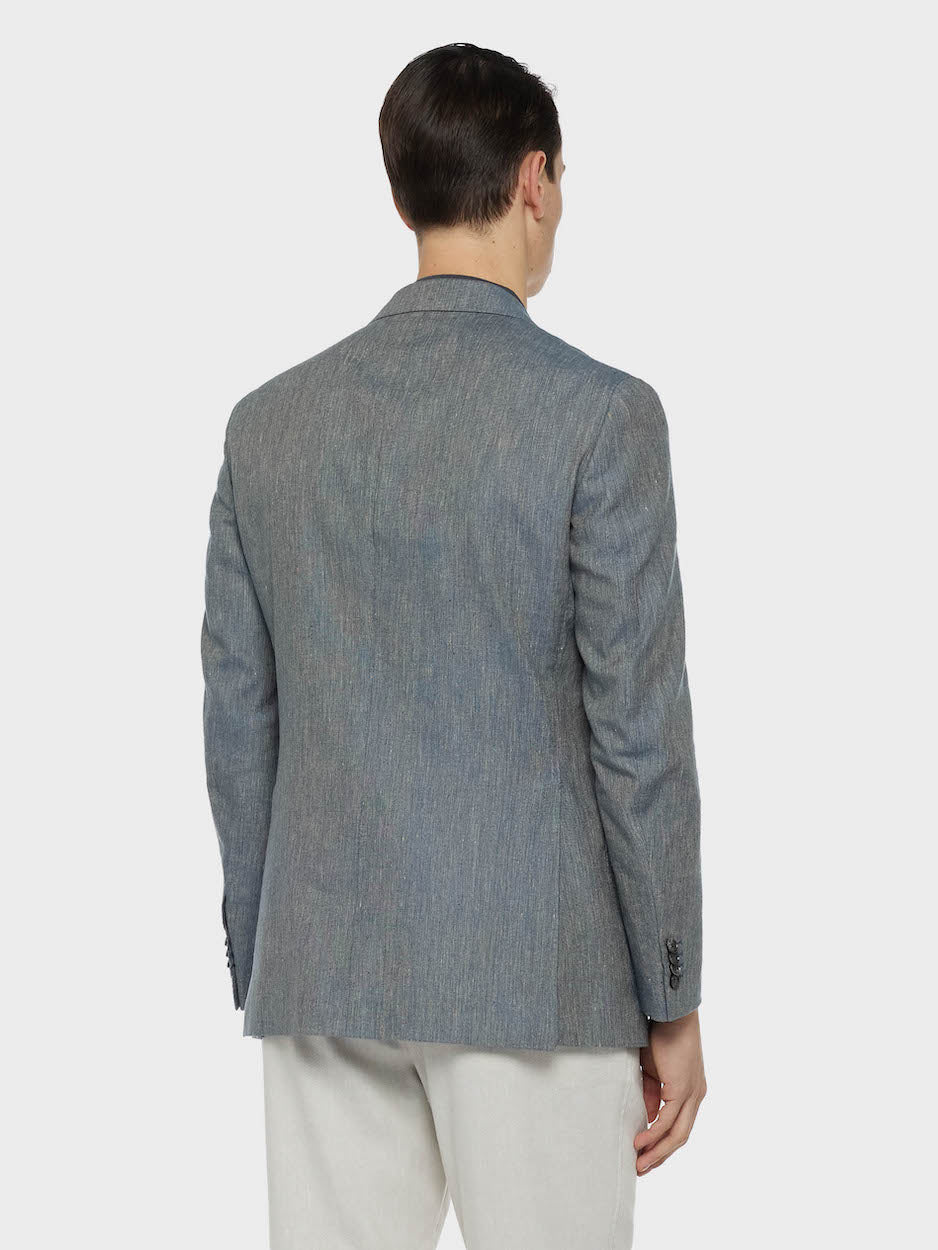 Caruso Jacket in Silk and Linen Light Blue