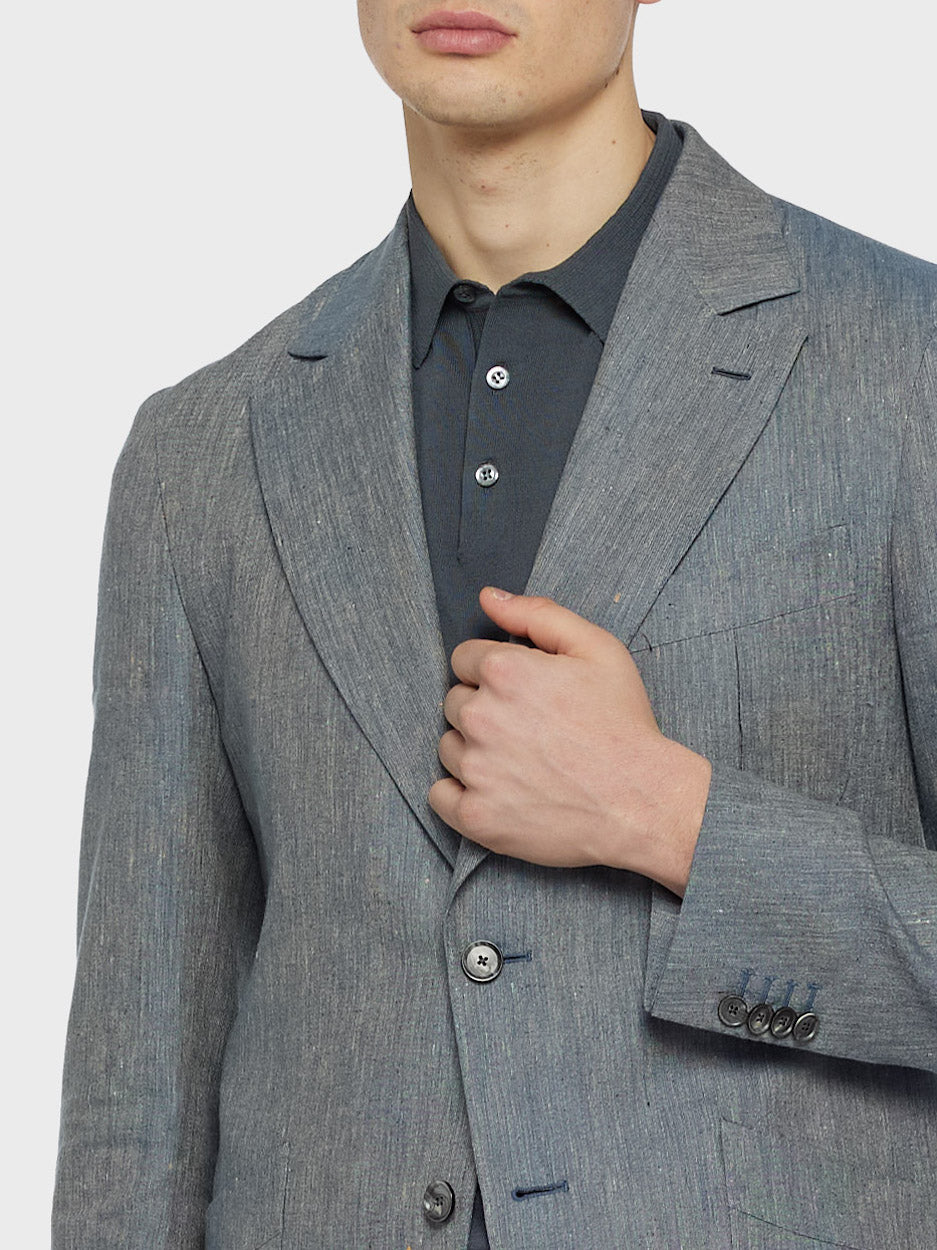 Caruso Jacket in Silk and Linen Light Blue