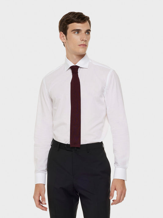 Caruso Menswear Abbigliamento Uomo Cravatta in maglia di seta viola indossato