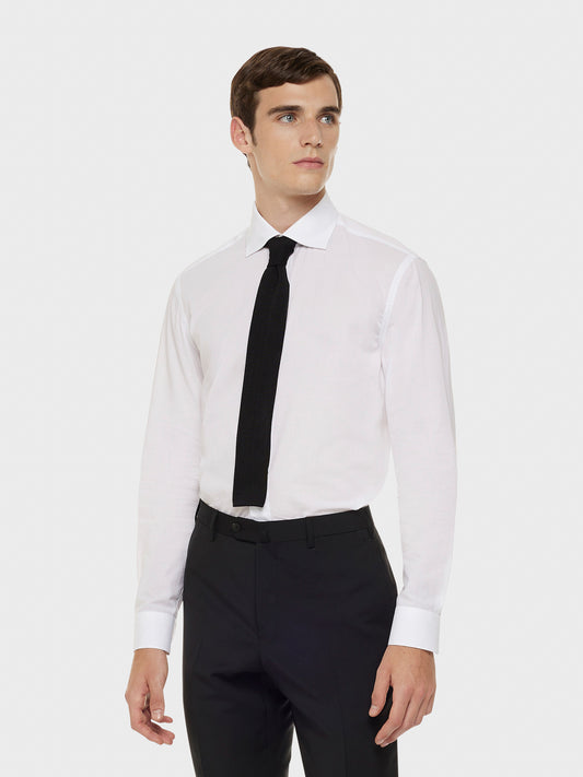 Caruso Menswear Abbigliamento Uomo Cravatta in maglia di seta nera indossato
