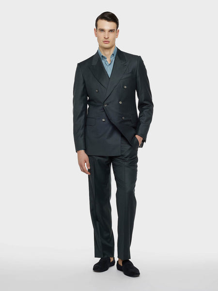 Carmen Double-Breasted Suit Superfine 150's Wool Green | Caruso