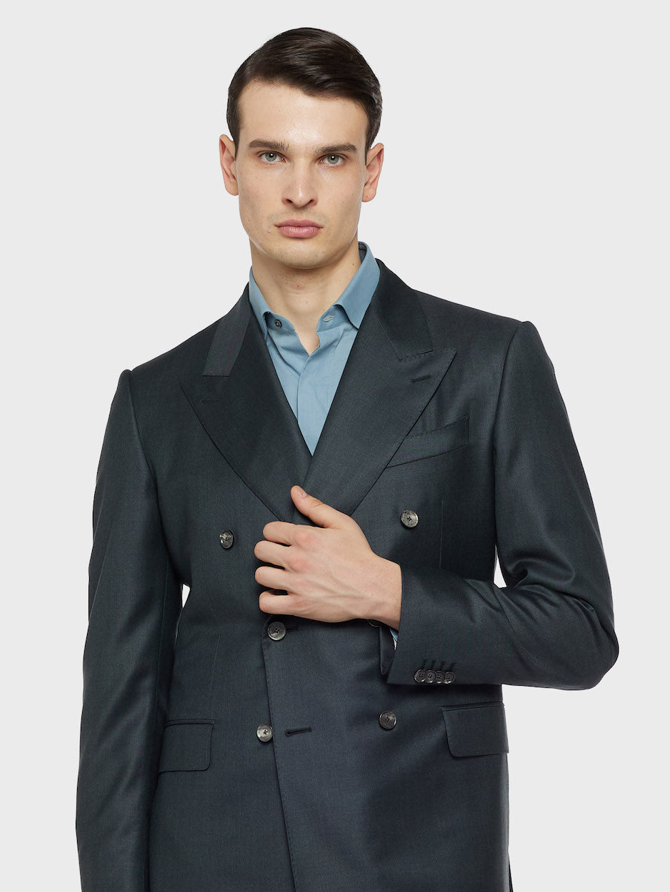 Abito carmen doppiopetto in lana 150's verde