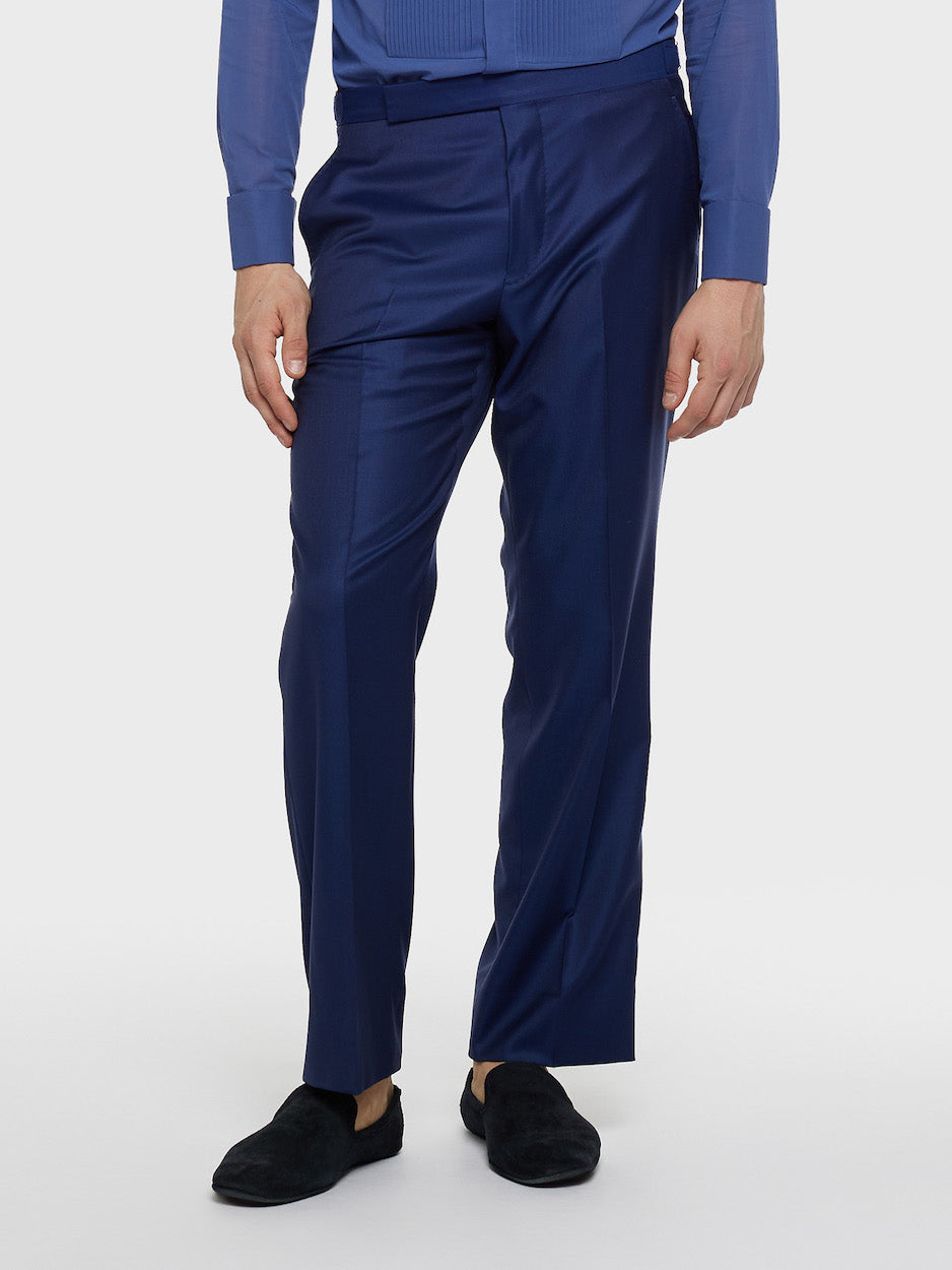 Abito carmen monopetto in lana e seta blu