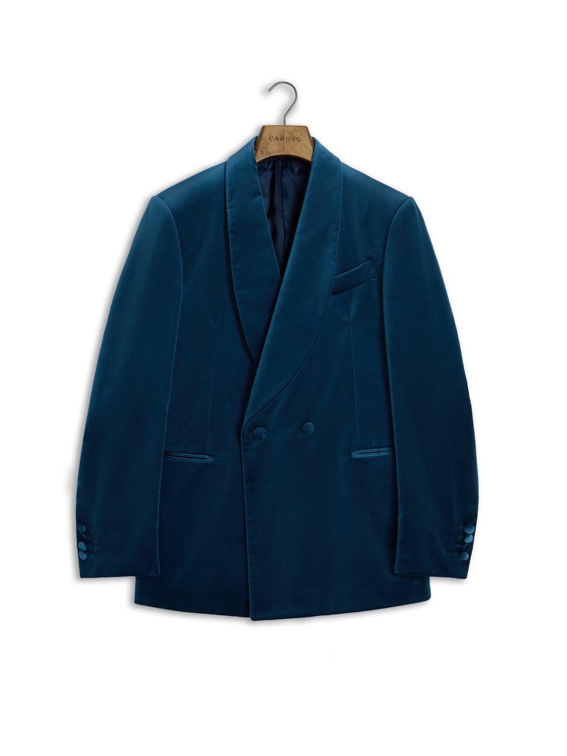 Giacca Carmen doppiopetto in velluto di cotone blu