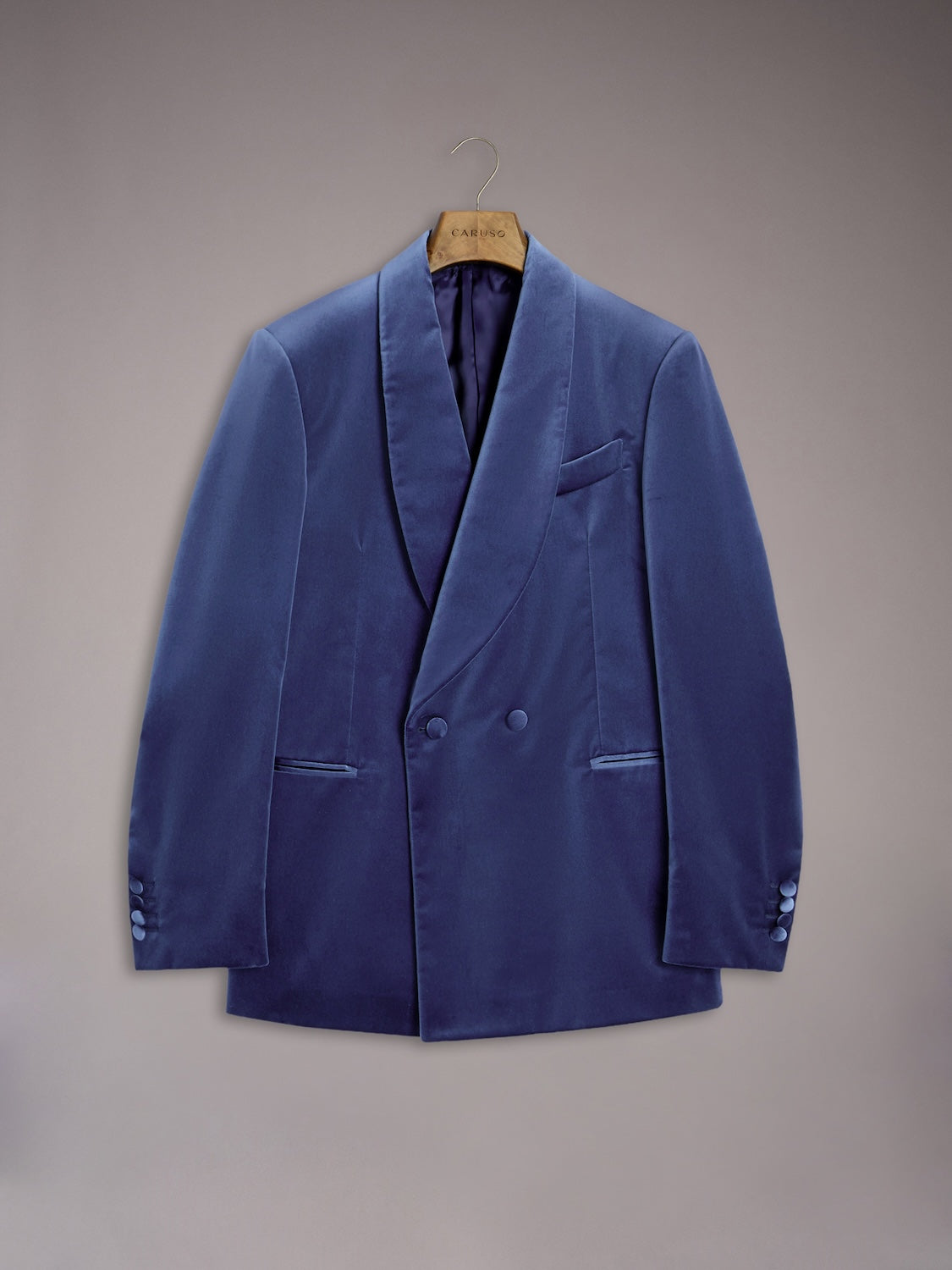 Carmen double-breasted jacket in blue cotton velvet