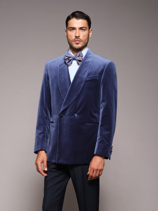 Carmen double-breasted jacket in blue cotton velvet