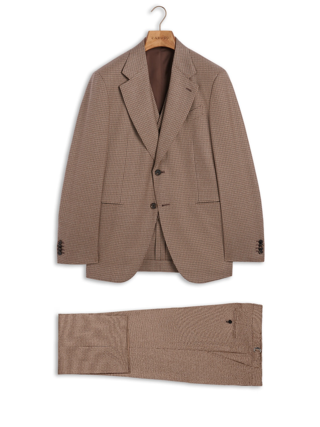Abito Carmen monopetto con gilet in lana pied-de-poule marrone