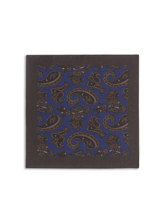 Pocket square in petrol blue wool paisley