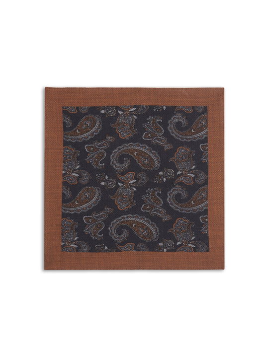 Pocket square in grey wool paisley